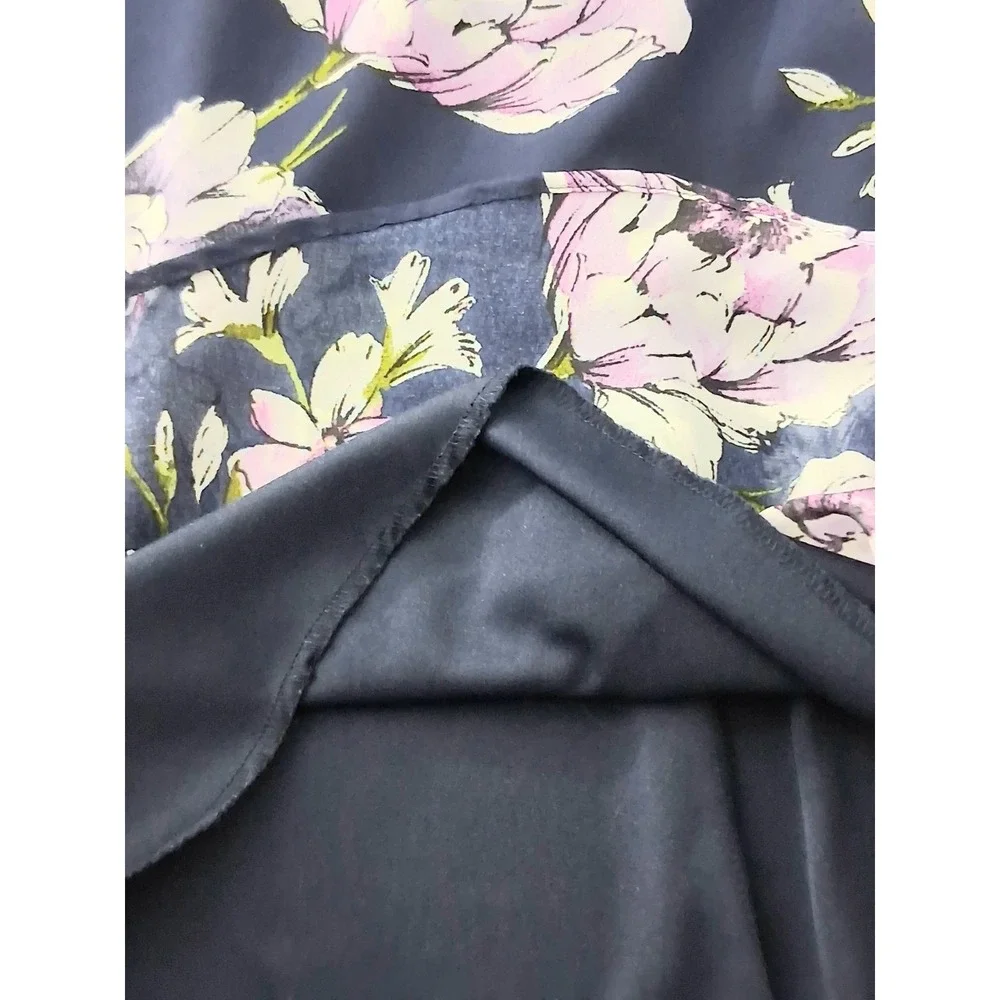 Connected Apparel Dress Size 6 Navy Purple Floral Sleeveless Lined Pre-owned
